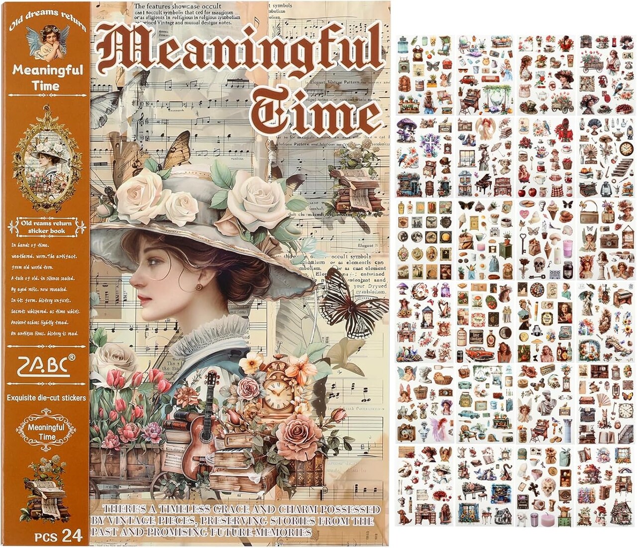 480 Pre-Cut Vintage Scrapbook Stickers (Beige) 9.2 x 6.5 x 0.2 inches